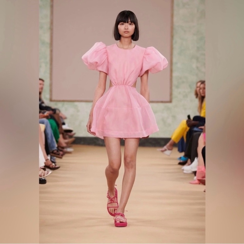 Aje Simplicity Puff Sleeve Cut Out Backless Mini Dress Ballet Pink Size 4 EUC - Picture 10 of 10